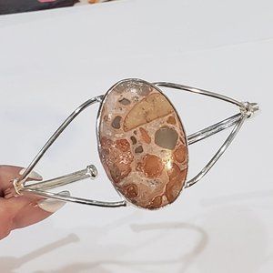 Jasper bracelet, leopard skin jasper, 925 silver jasper bracelet